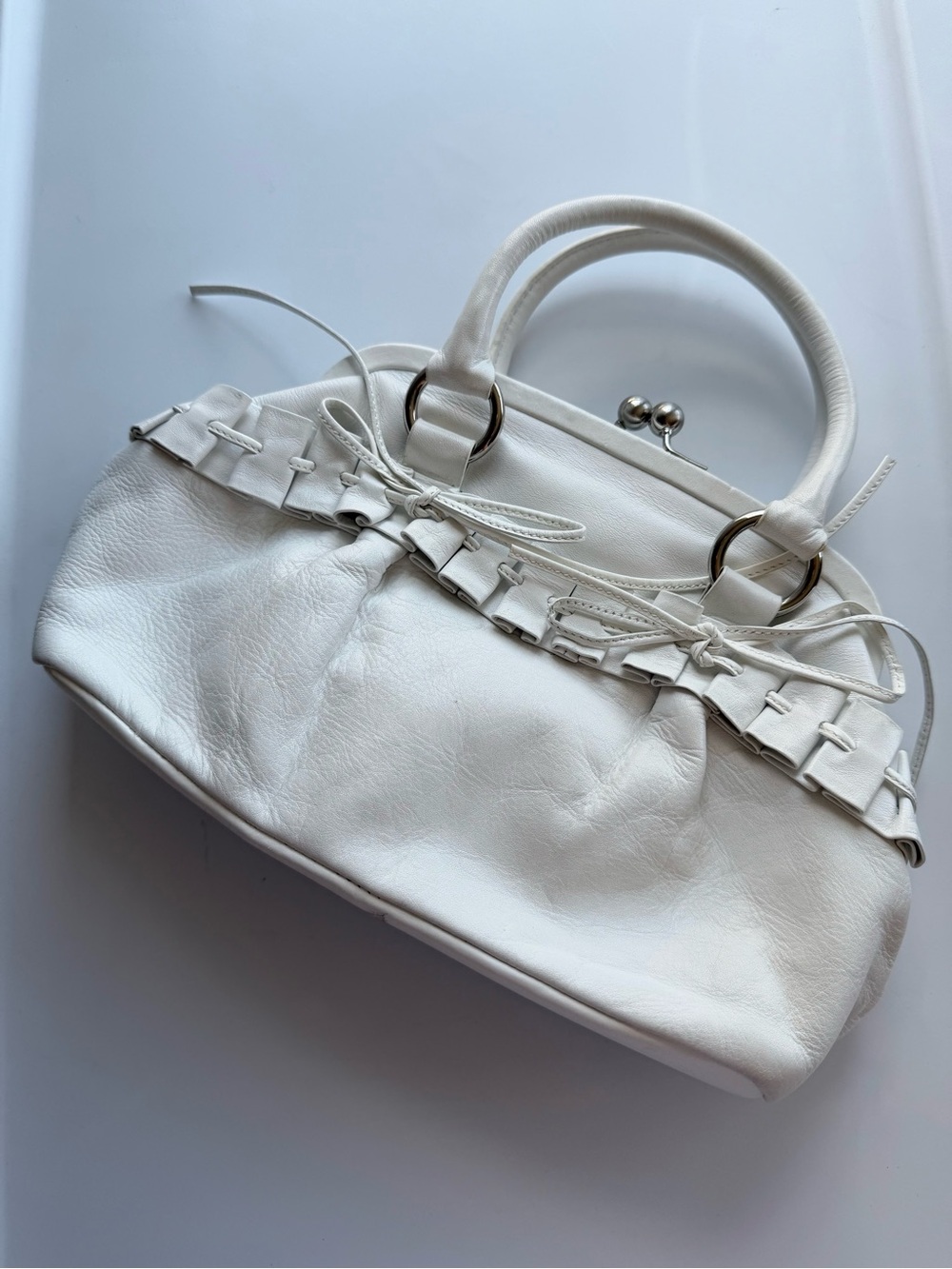 Cynthia Rowley Vintage White Leather Top-Handle Hand Bag Purse